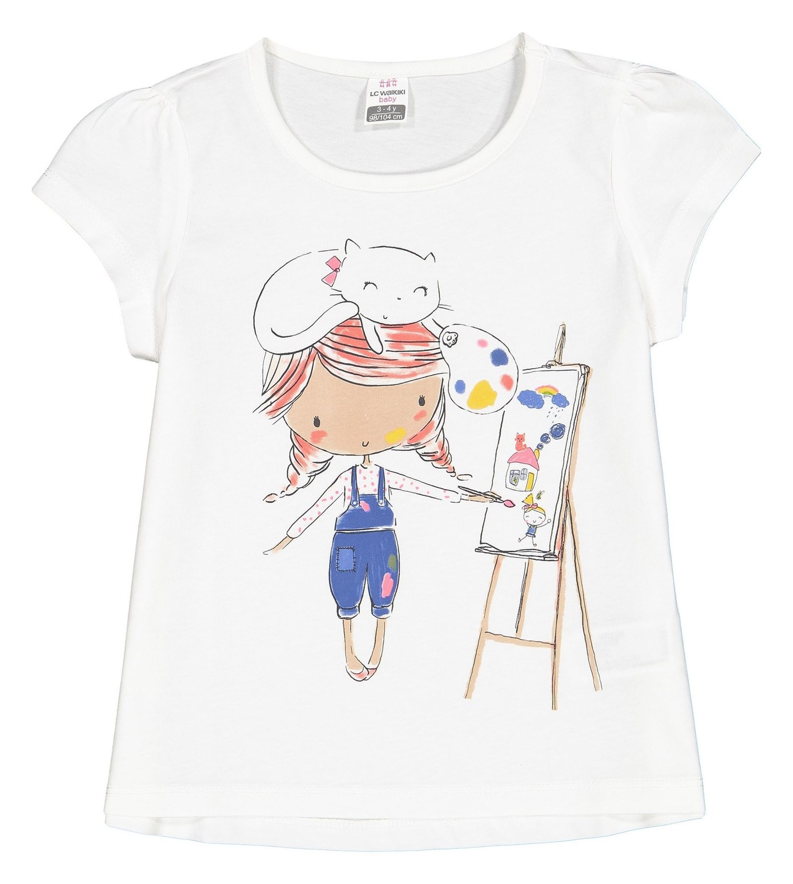 تی شرت نخی طرح دار نوزادی دخترانه - ال سی وایکیکی - سفيد - 1