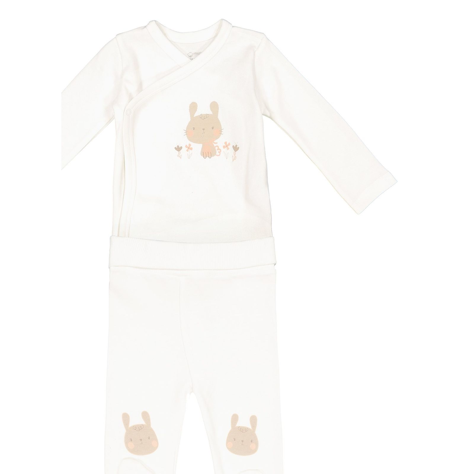 تی شرت و شلوار نخی نوزادی دخترانه - ال سی وایکیکی - کرم    - 1