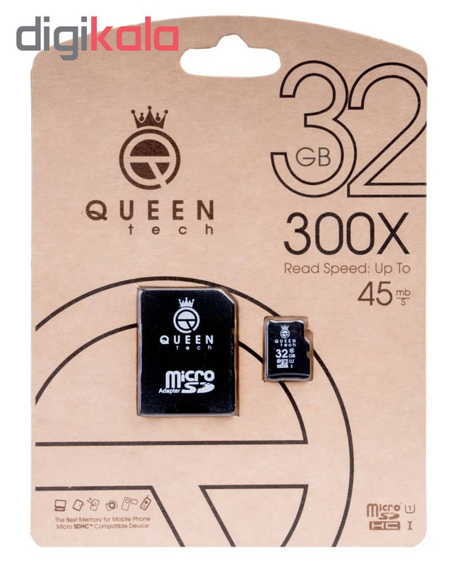 کارت حافظه microSDHC کوئین تک 300X کلاس 10 استاندارد UHS-I U1 سرعت 45MBps ظرفیت 32 گیگابایت به همراه آداپتور SD