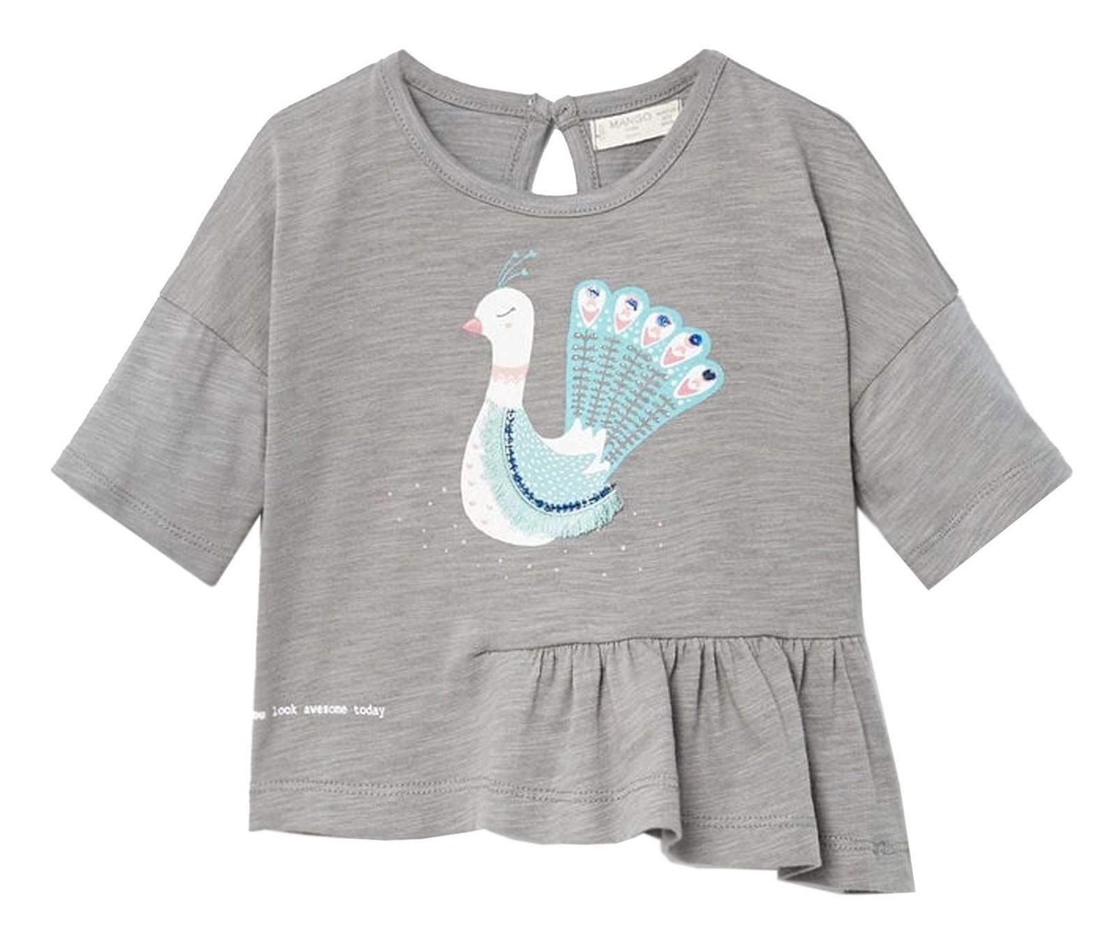 تی شرت نخی طرح دار نوزادی دخترانه - مانگو - طوسي - 1