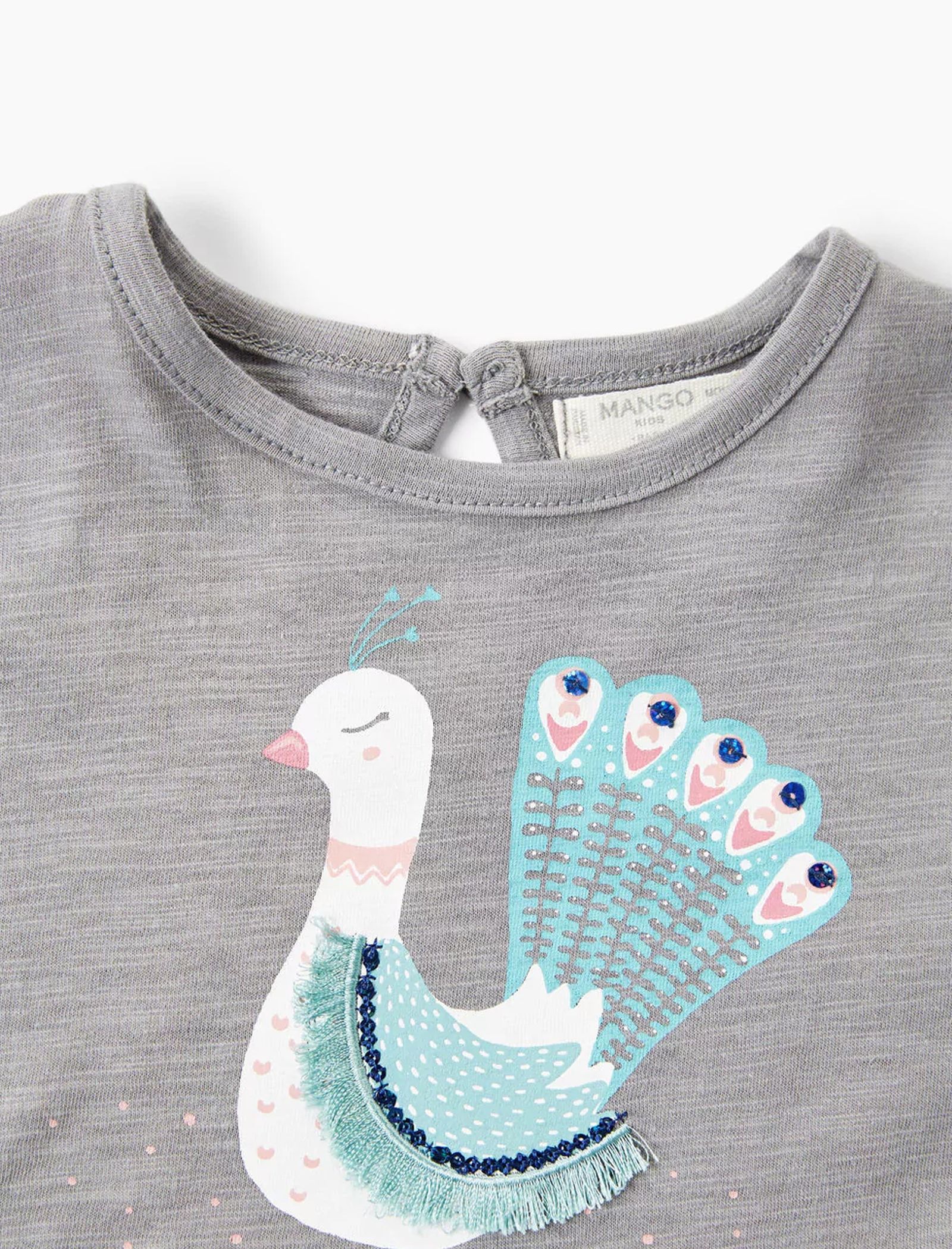 تی شرت نخی طرح دار نوزادی دخترانه - مانگو - طوسي - 4
