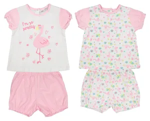تی شرت و شلوارک نخی نوزادی دخترانه بسته 2 عددی - بلوکیدز