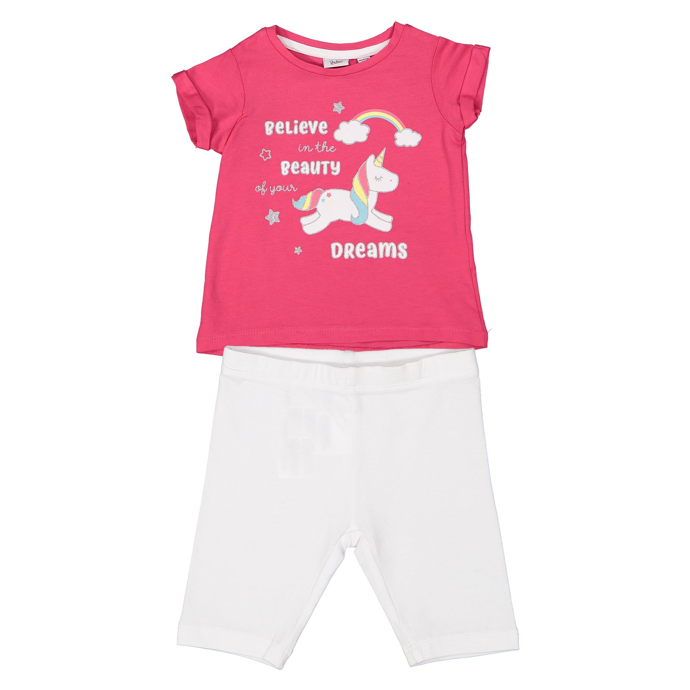 تی شرت و شلوارک نخی نوزادی دخترانه - بلوکیدز - صورتي و سفيد - 1