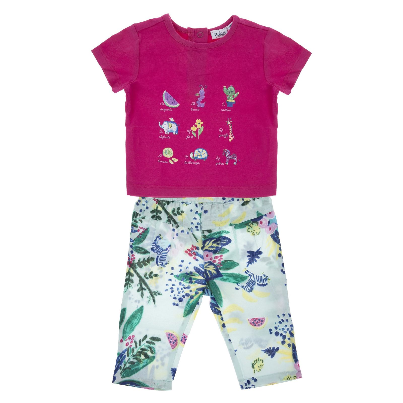 تی شرت و شلوار نخی نوزادی دخترانه - بلوکیدز - صورتي/سبز - 1