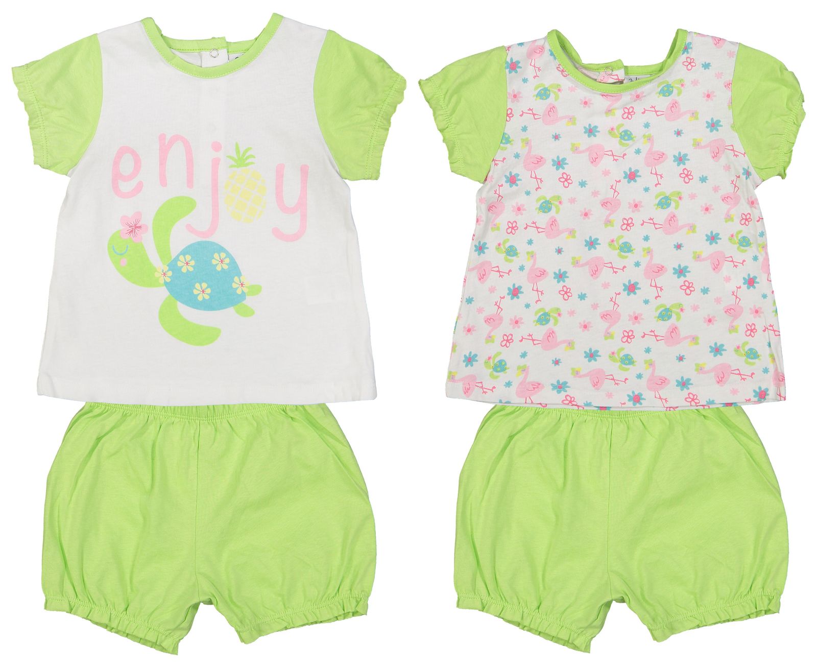 تی شرت و شلوارک نخی نوزادی دخترانه بسته 2 عددی - بلوکیدز - سبز روشن و سفيد - 1