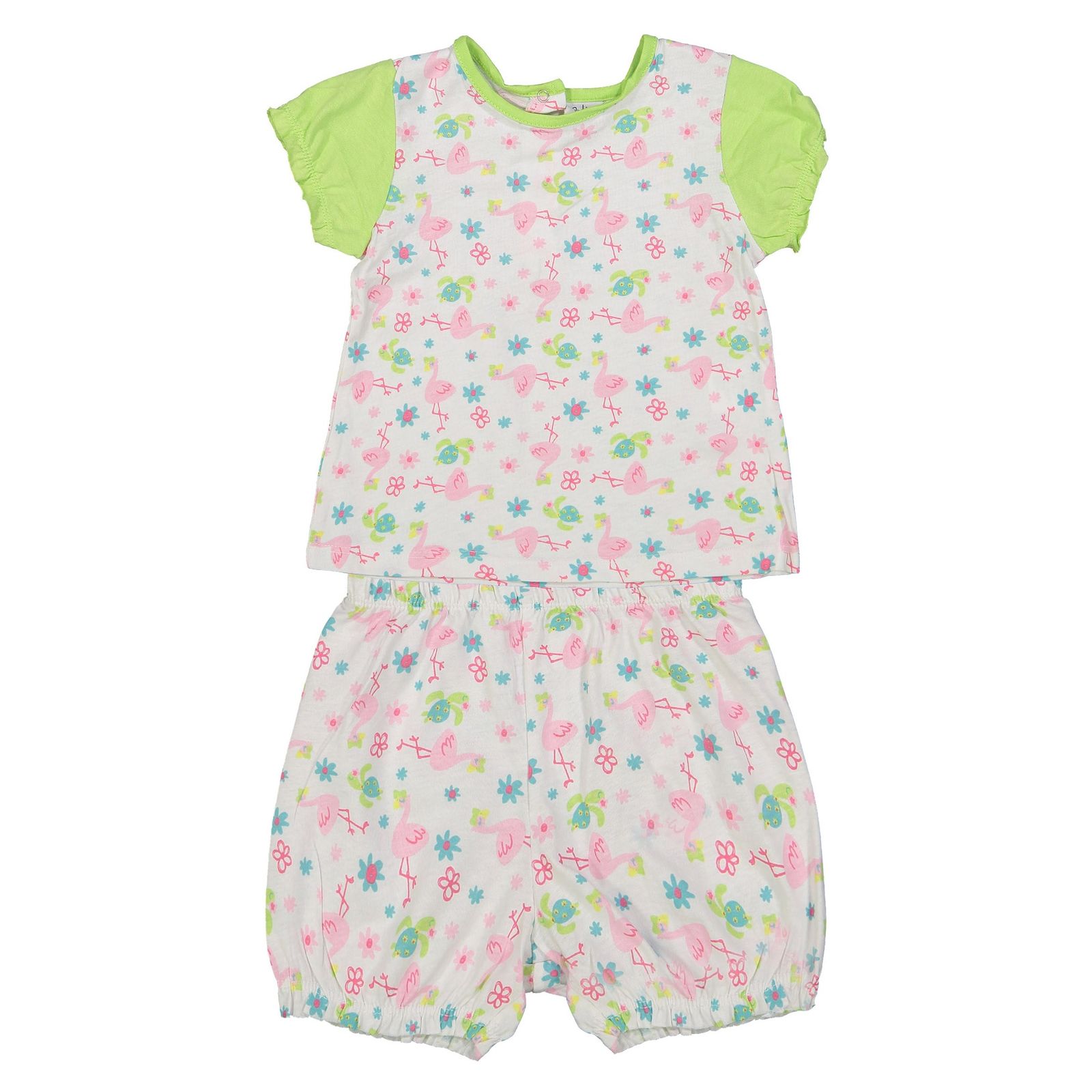 تی شرت و شلوارک نخی نوزادی دخترانه بسته 2 عددی - بلوکیدز - سبز روشن و سفيد - 3