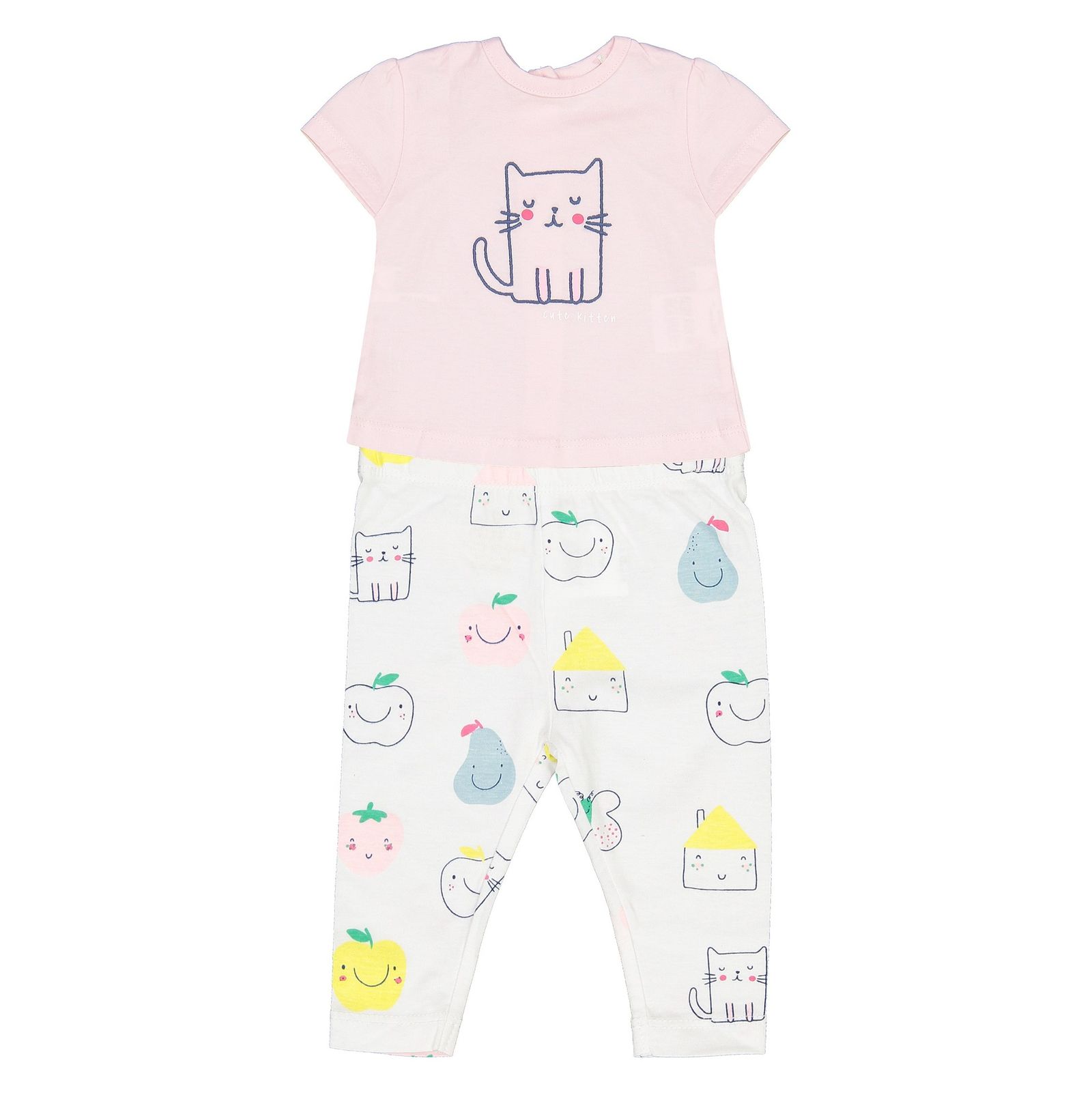 تی شرت و شلوار نخی نوزادی دخترانه - بلوکیدز - صورتي/سفيد - 1
