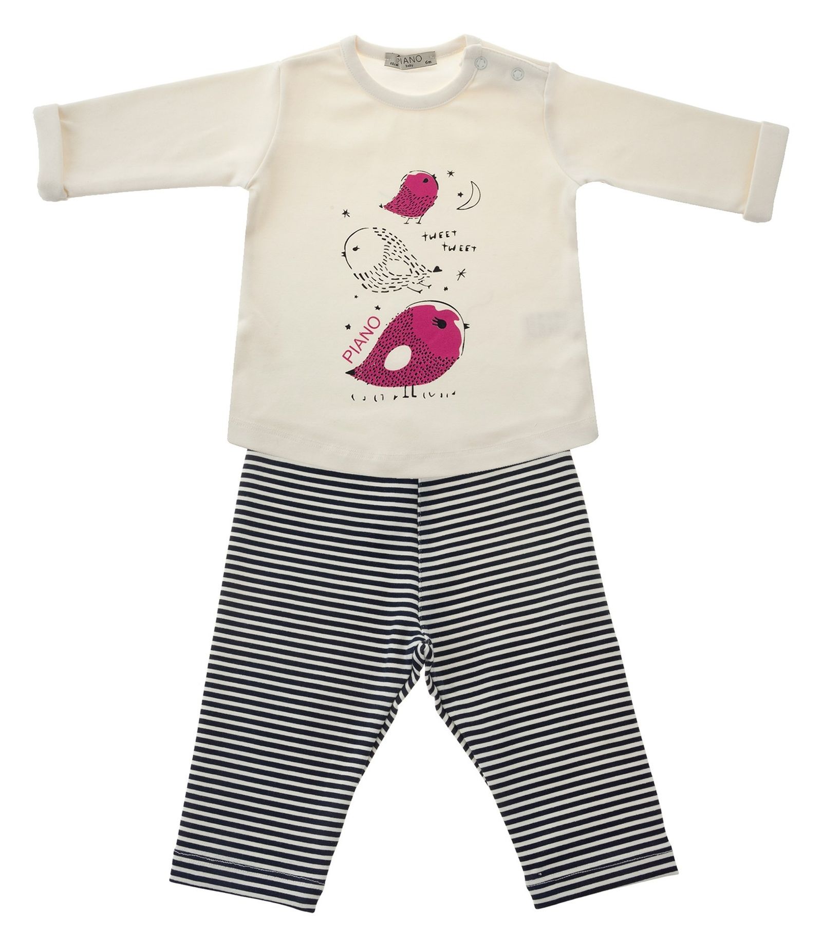 تی شرت و شلوار نخی نوزادی دخترانه - پیانو - سفيد - 1