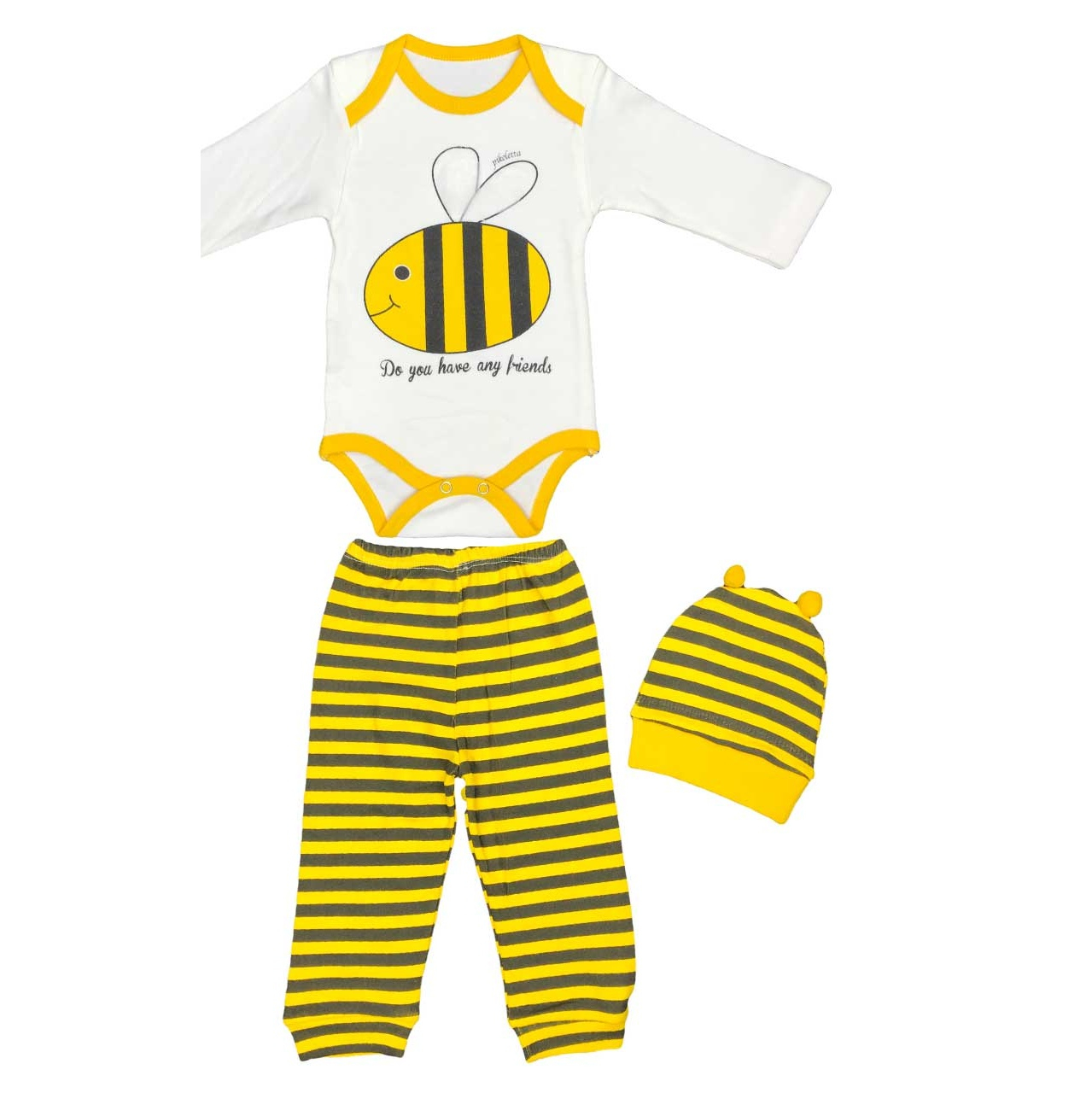 ست 3 تکه لباس نوزادی طرح زنبور کد 1511