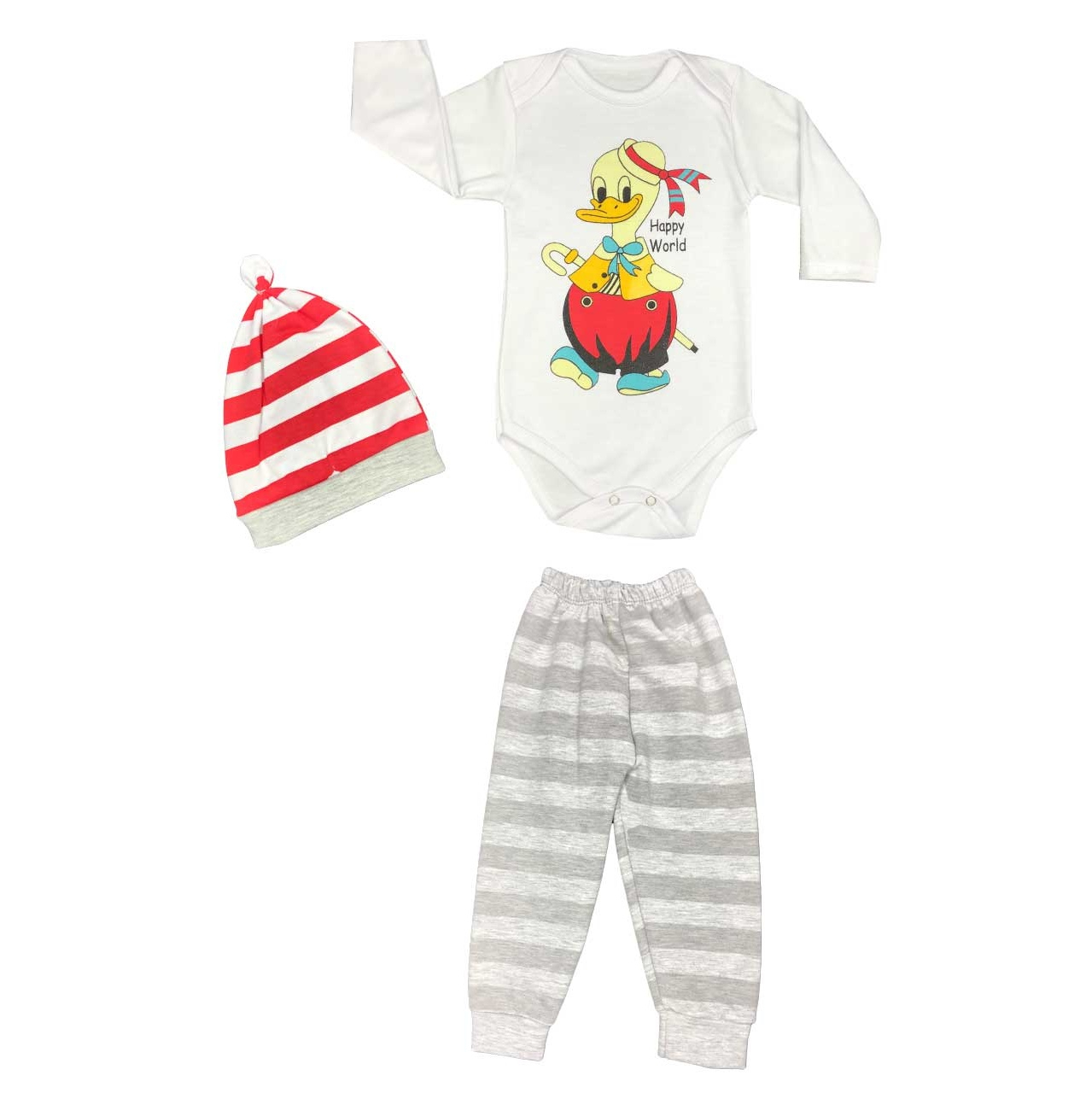 ست 3 تکه لباس نوزادی مدل HAPPY WORLD
