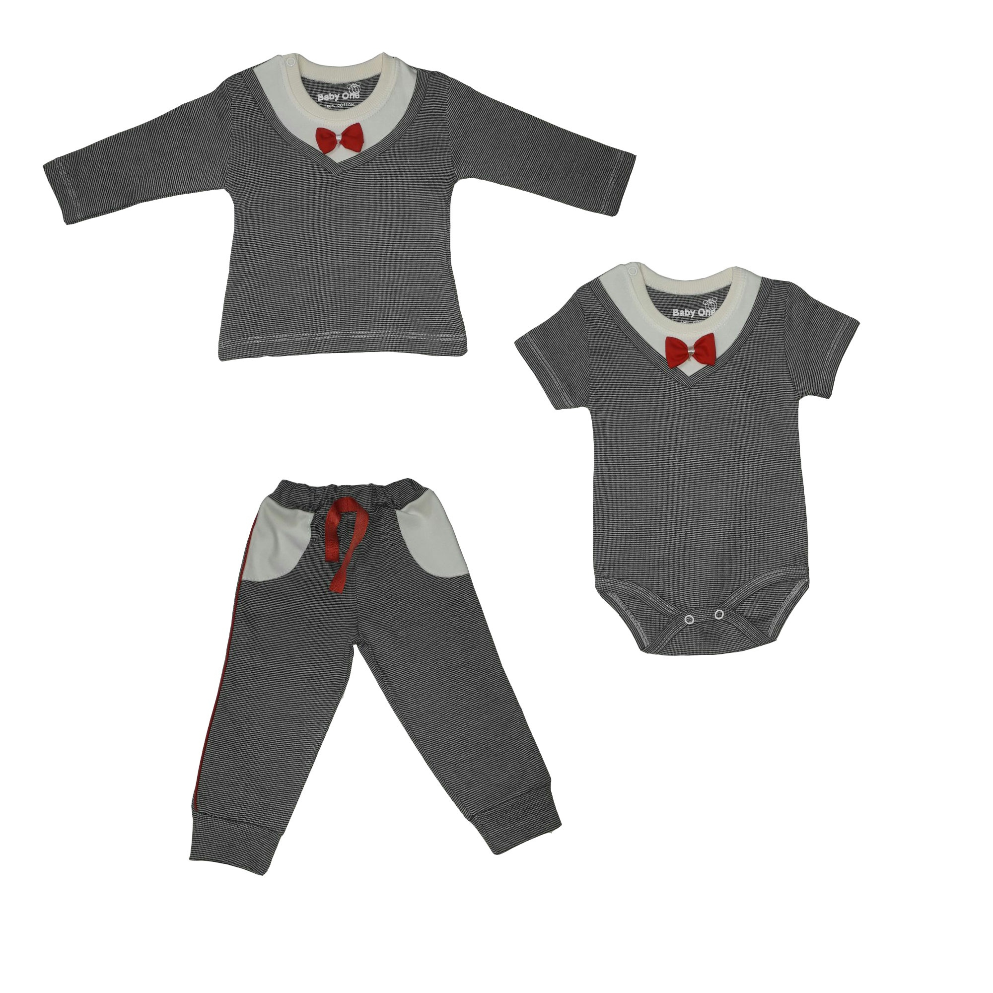 ست 3 تکه لباس نوزادی بیبی وان طرح پاپیون کد 7443