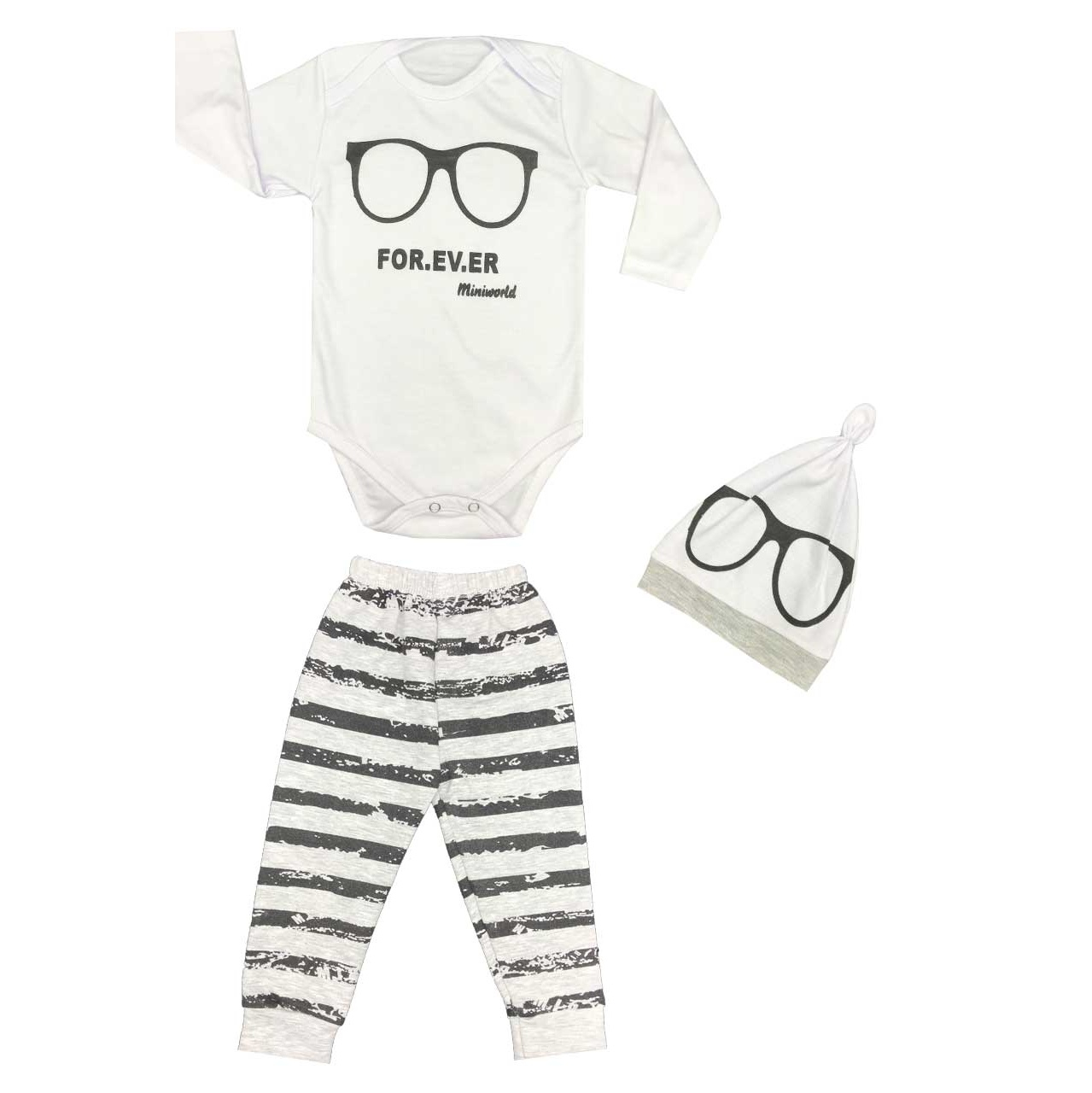 ست 3 تکه لباس نوزادی مدل عینکی