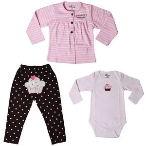 ست 3 تکه لباس نوزادی دخترانه طرح کیک کد 140