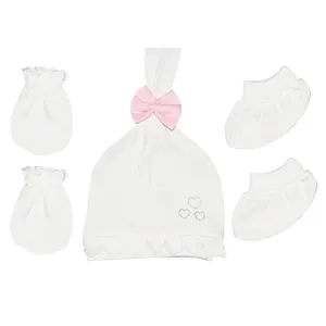 ست کلاه و دستکش و پاپوش نوزادی پاپو کد 22 رنگ صورتی