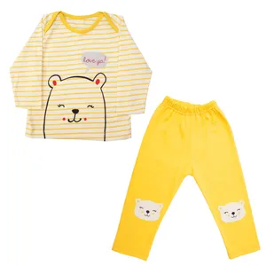 ست تیشرت و شلوار نوزادی دخترانه کد E003 رنگ زرد