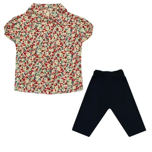ست بلوز و شلوار نوزادی دخترانه طرح گل کد 04