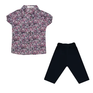 ست بلوز و شلوار نوزادی دخترانه طرح گل کد 01