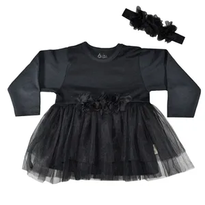 ست پیراهن و هدبند نوزادی دخترانه طرح گل کد 1