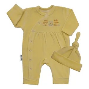 ست سرهمی و کلاه نوزادی آدمک کد 1329 رنگ لیمویی