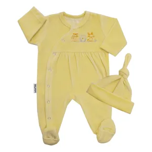 ست سرهمی و کلاه نوزادی آدمک کد 1328 رنگ لیمویی