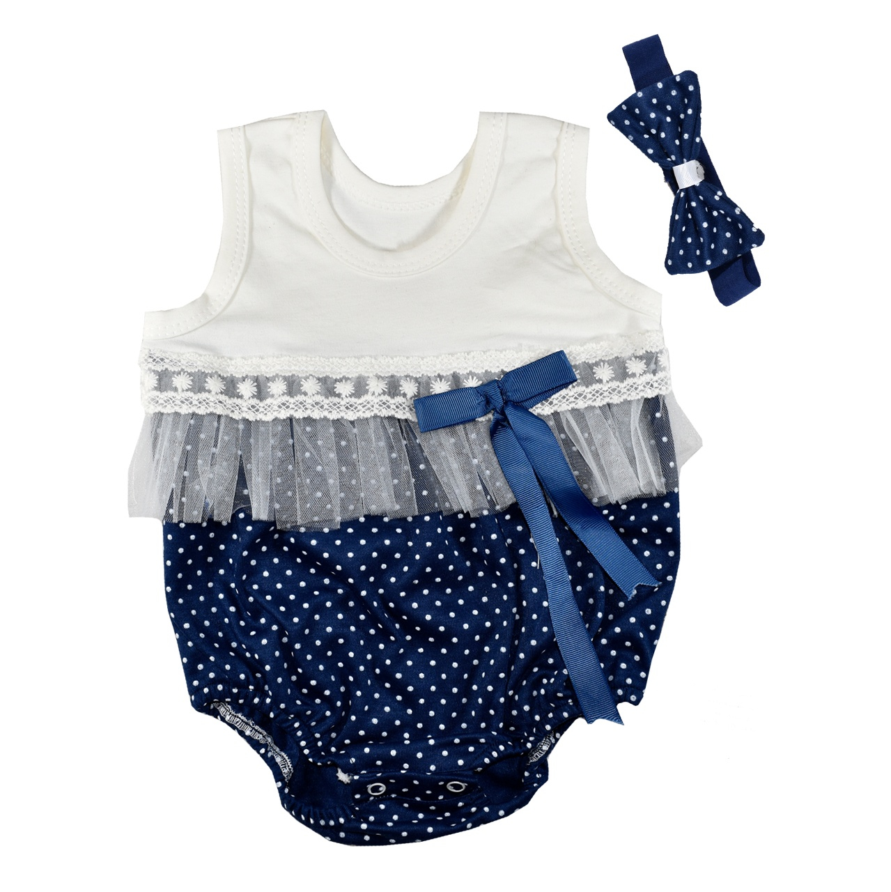 ست بادی و هدبند نوزادی دخترانه نیروان طرح نازگل کد 1