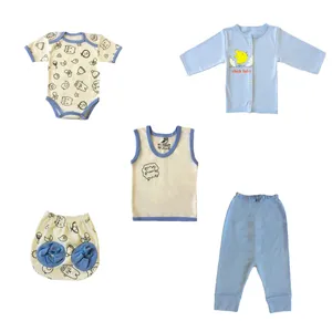ست 5 تکه لباس نوزادی پسرانه طرح جوجه کد 4018 رنگ آبی