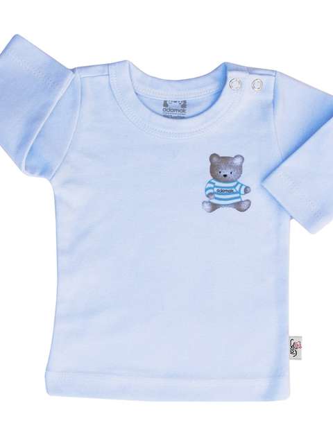 تی شرت آستین بلند نوزادی آدمک طرح خرس رنگ آبی