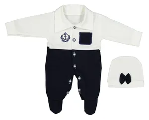 ست سرهمی و کلاه نوزادی طرح لنگر کد M13