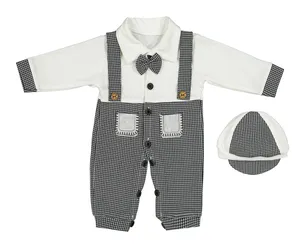 ست سرهمی و کلاه نوزادی پسرانه مدل پاپیون کد M15