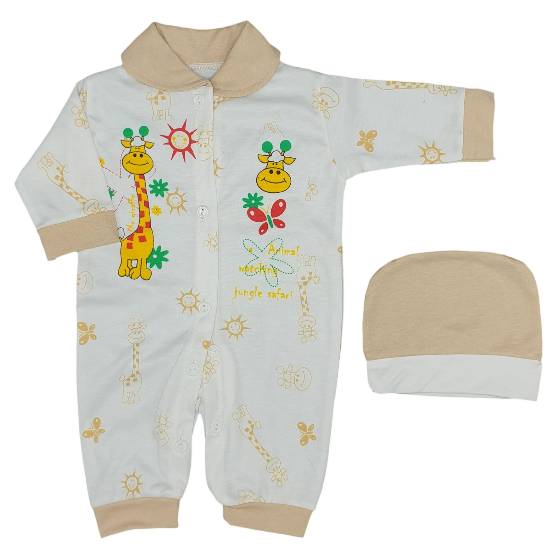 ست سرهمی و کلاه نوزاد طرح giraffe کد 012