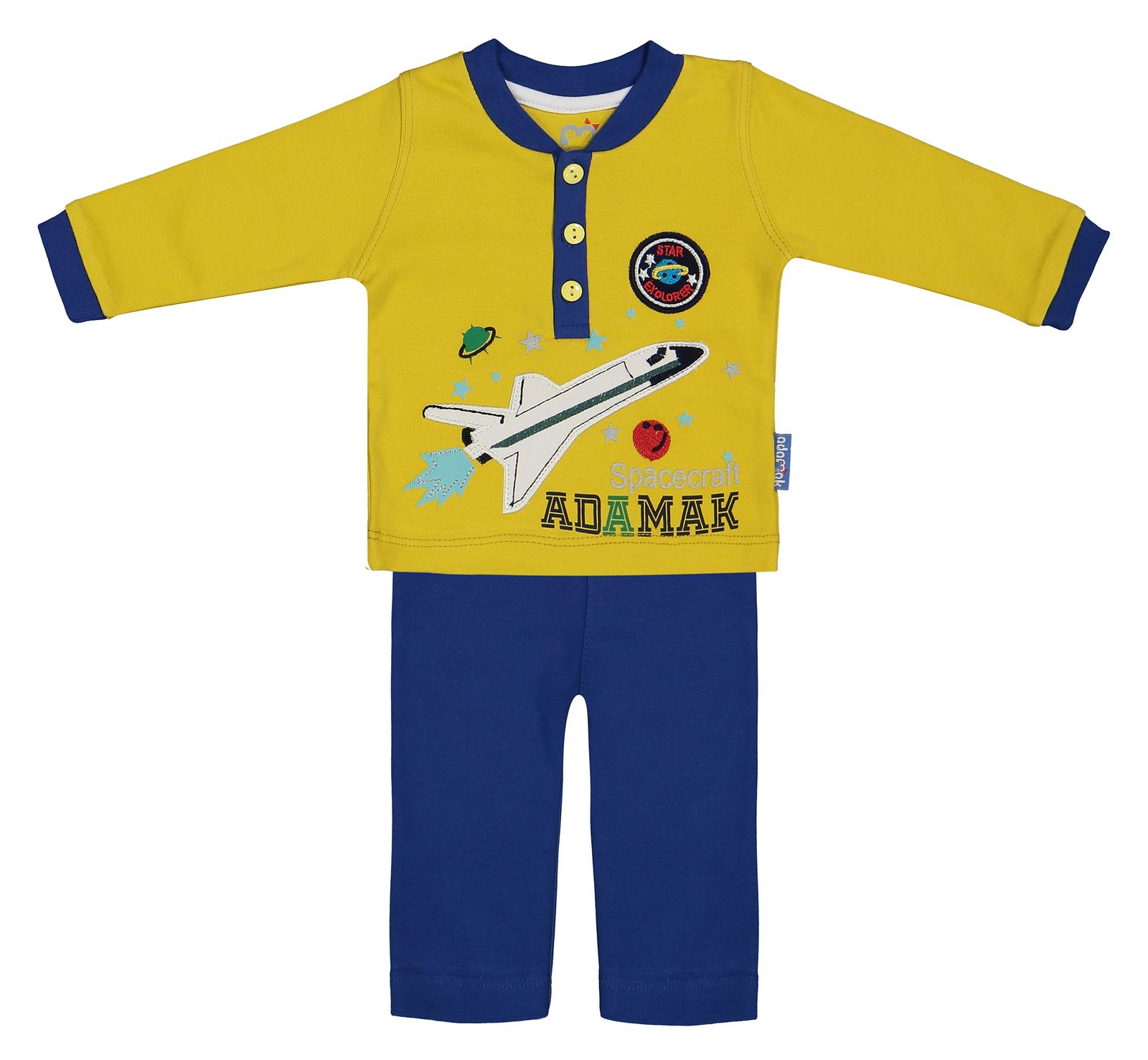 ست تی شرت و شلوار نوزادی آدمک مدل 2171101-15 - خردلی - 1