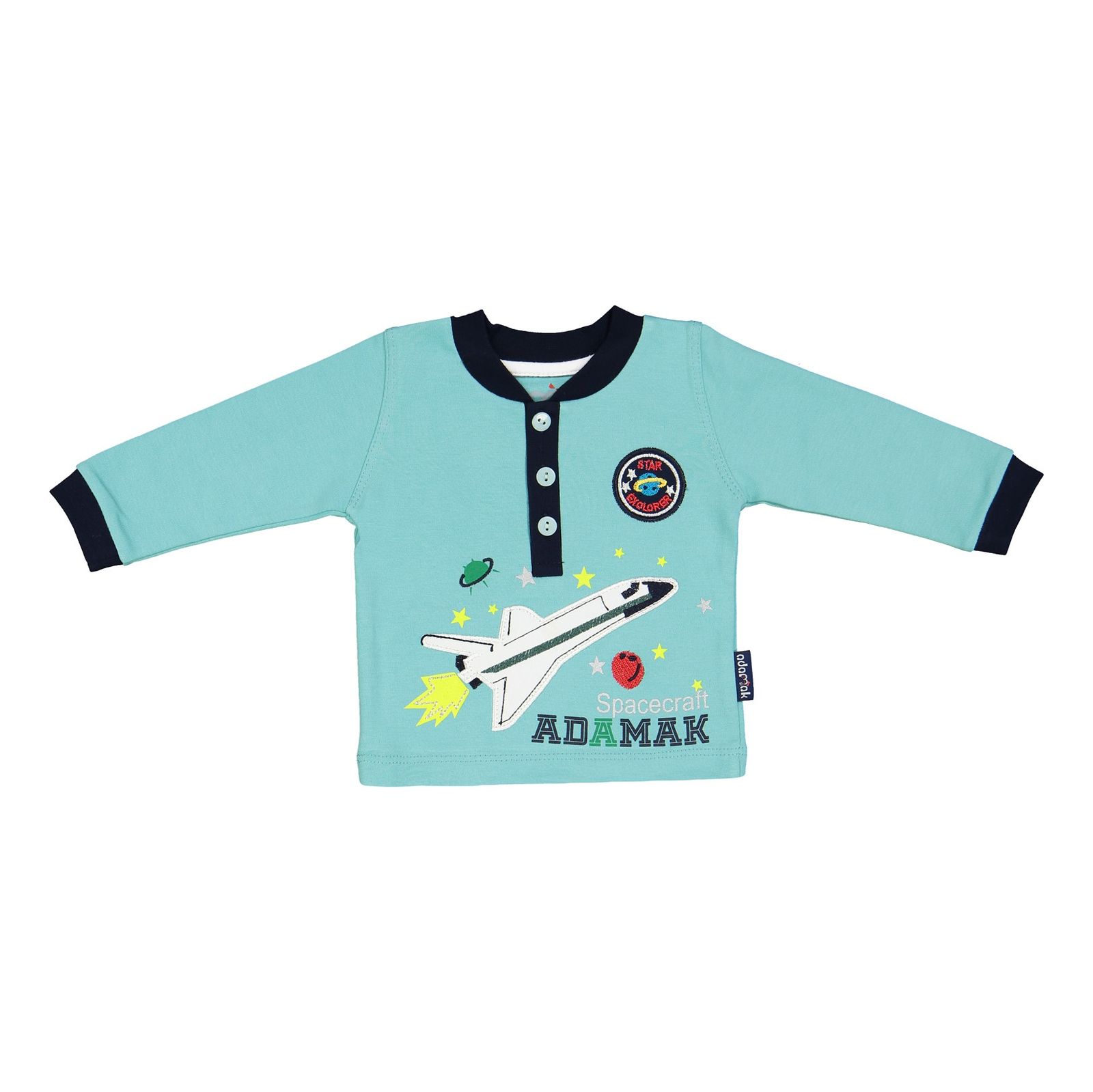 ست تی شرت و شلوار نوزادی آدمک مدل 2171101-54 - فیروزه ای - 3