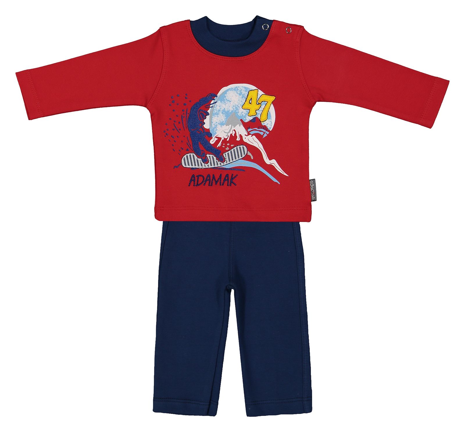 ست تی شرت و شلوار نوزادی پسرانه آدمک مدل 2171100-72 - قرمز - 1