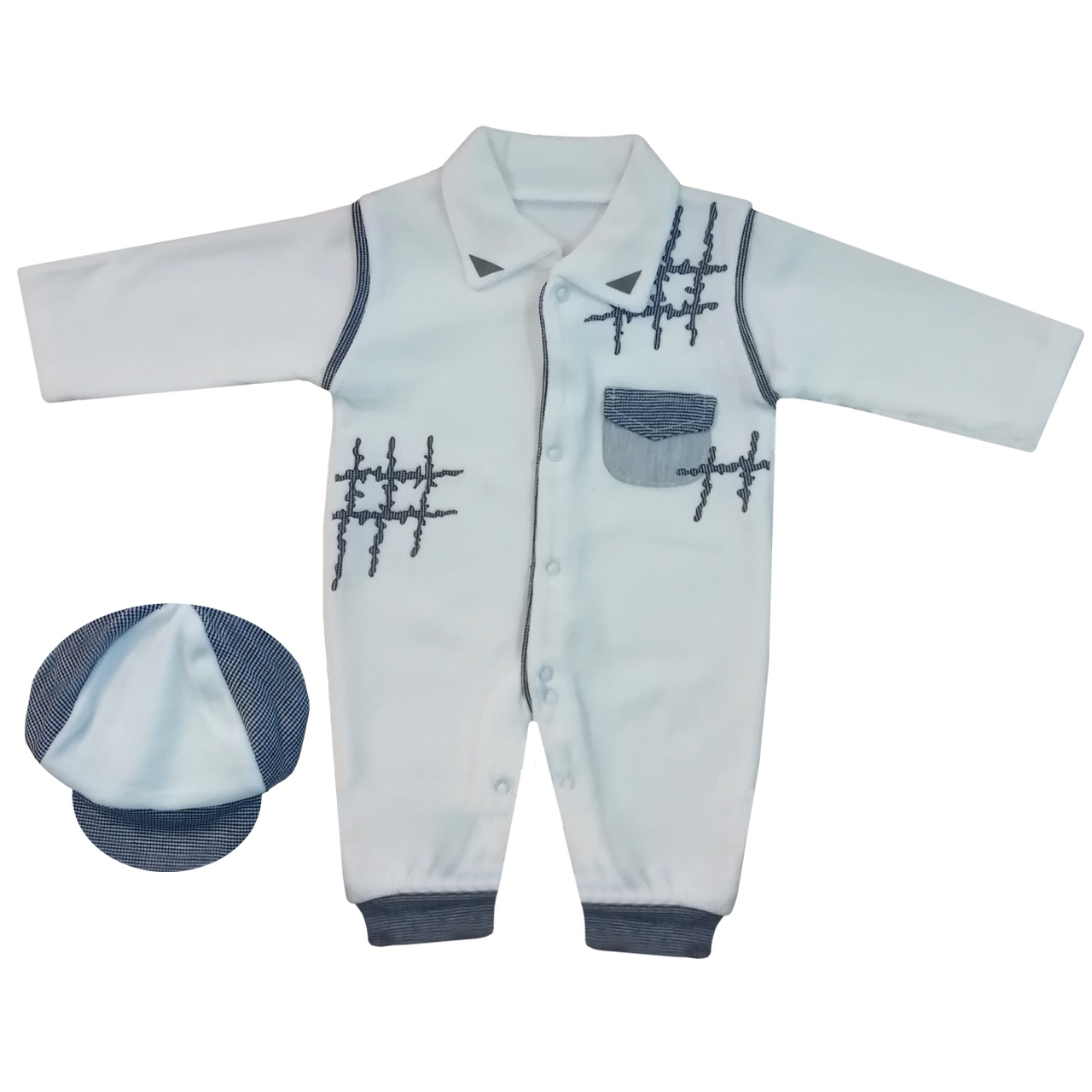 ست سرهمی و کلاه نوزادی پسرانه کد 980824