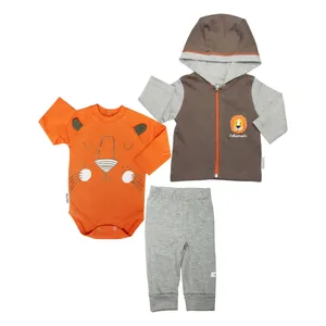 ست 3 تکه لباس نوزاد آدمک طرح شیر کوچولو رنگ نارنجی