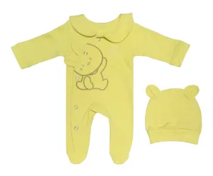 ست سرهمی و کلاه نوزادی طرح I'm Happy Bear کد M110