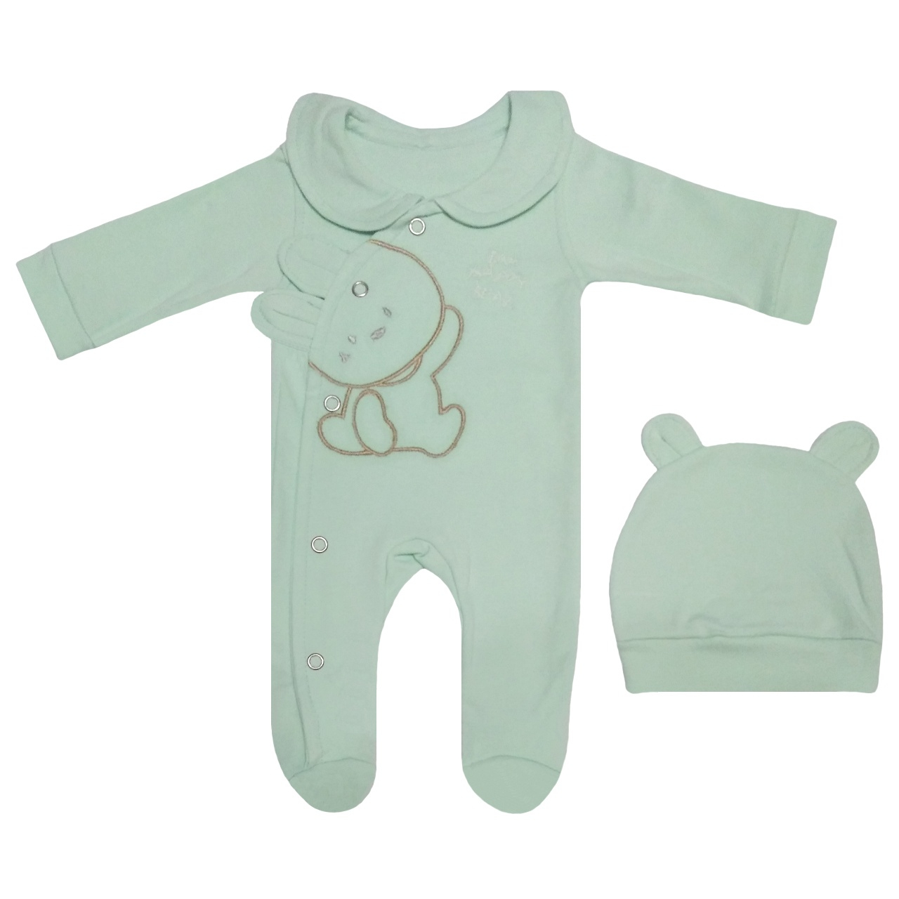 ست سرهمی و کلاه نوزادی طرح Im Happy Bear کد M112