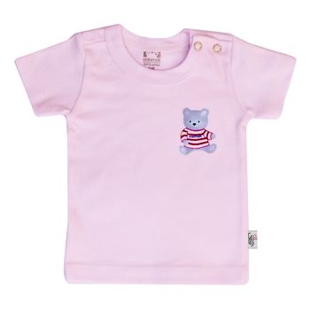 تی شرت آستین کوتاه نوزادی آدمک طرح خرس رنگ صورتی