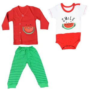 ست 3 تکه لباس نوزادی پسرانه مدل هندوانه کد YLD