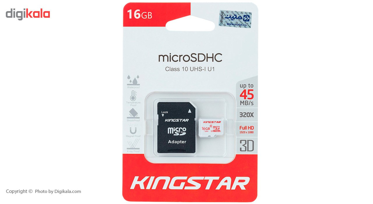 کارت حافظه microSDHC کینگ استار کلاس 10 استاندارد UHS-I U1 سرعت 45MBps همراه با آداپتور SD ظرفیت 16 گیگابایت