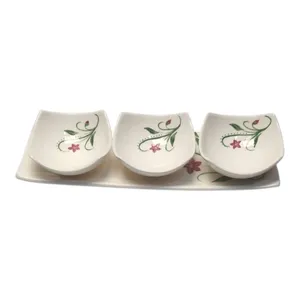 ست 4 تکه کاسه و سینی سرامیکی مدل شکوفه نقطه دار کد 0420403