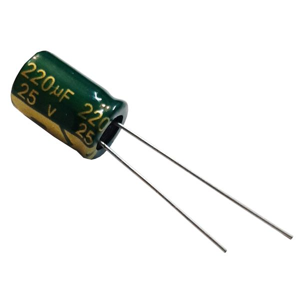 خازن الکترولیتی 220 میکرو فاراد 25 ولت کد 01 بسته 10 عددی 