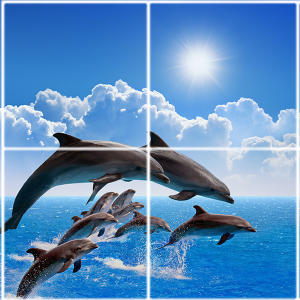تایل سقفی آسمان مجازی طرح اقیانوس و پرش دلفین ها کد ST 3100-4 سایز 60x60 سانتی متر مجموعه 4 عددی