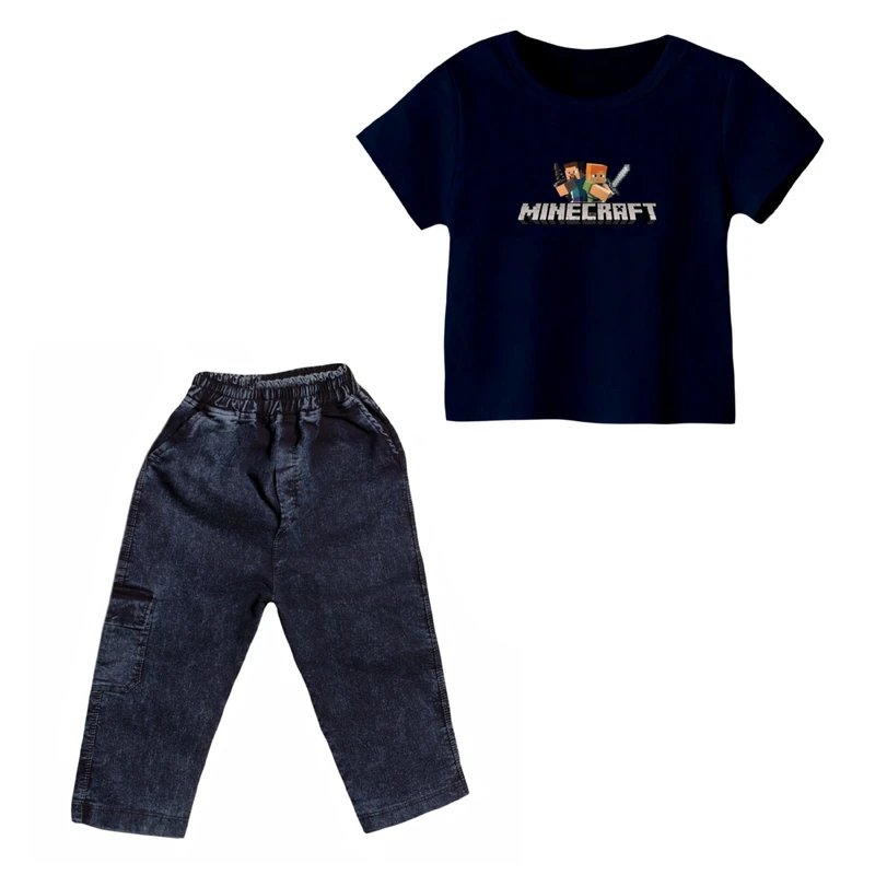 ست تی شرت و شلوارک پسرانه مدل ماینکرفت کد 2