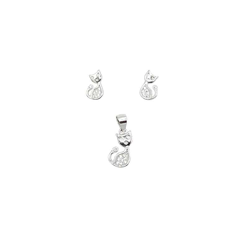 نیم ست نقره زنانه مدل گربه کد 20114