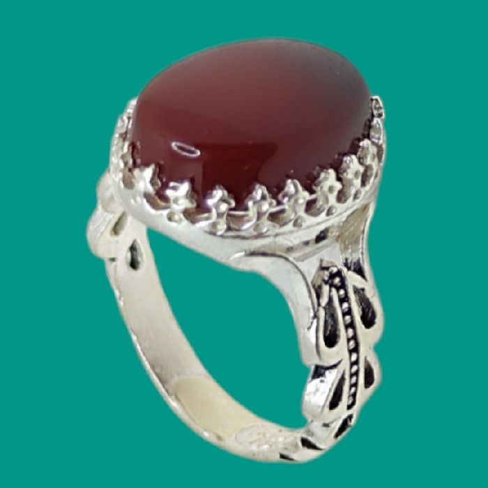 انگشتر نقره مردانه مدل سنگ عقیق رضوی رکاب صفوی کد 4009