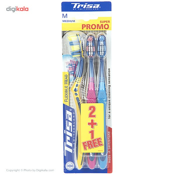 مسواک تریزا سری Super Promo مدل Flexible Head با برس متوسط - بسته 2+1 عددی