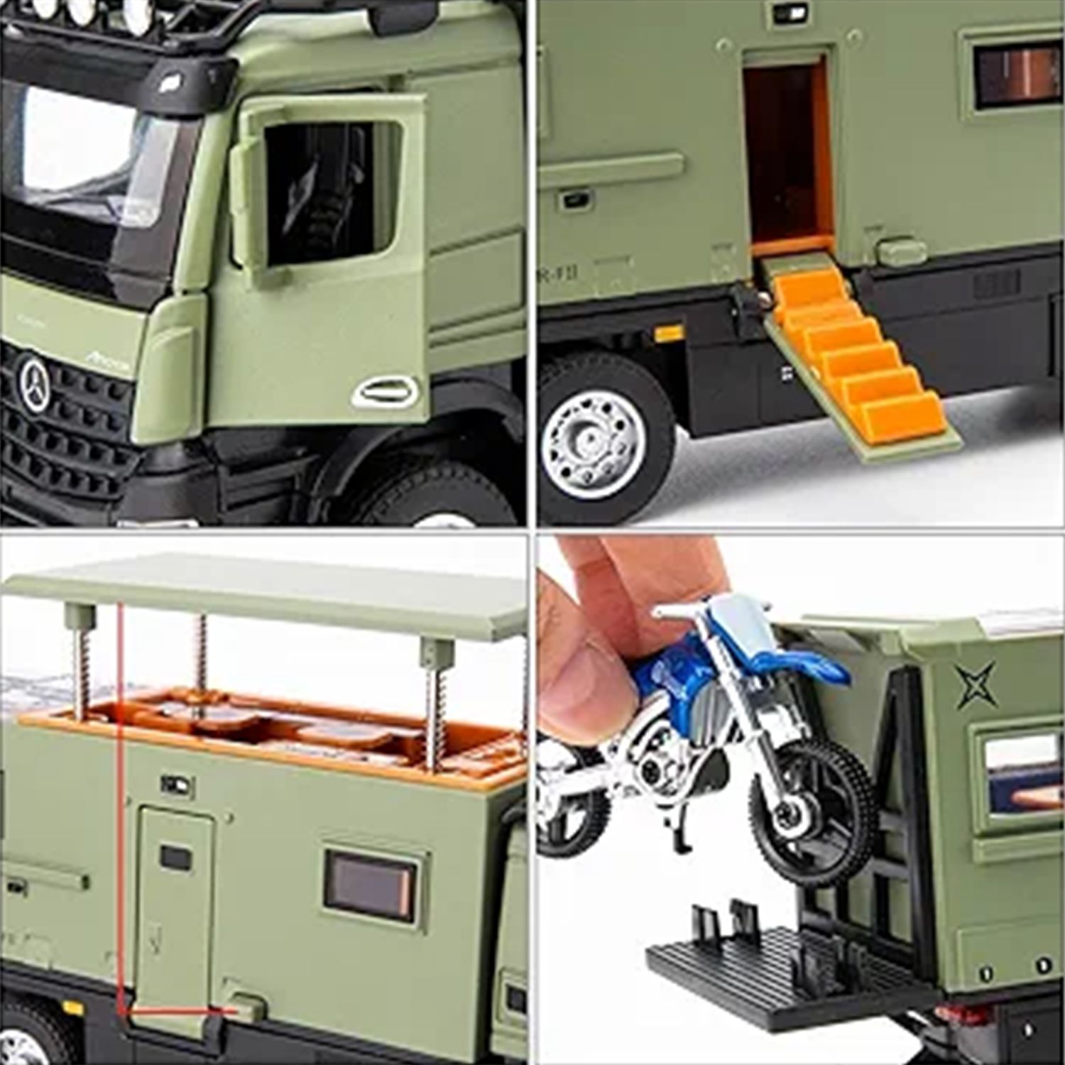 ماکت ماشین مدل کامیون بنز یونیماگ آرکوس کمپر آفرود مجموعه دو عددی -  - 6