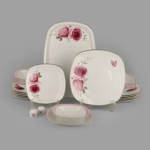 سرویس غذاخوری 27 پارچه 6 نفر چینی زرین ایران مدل رزفلاور سری کواترو درجه عالی