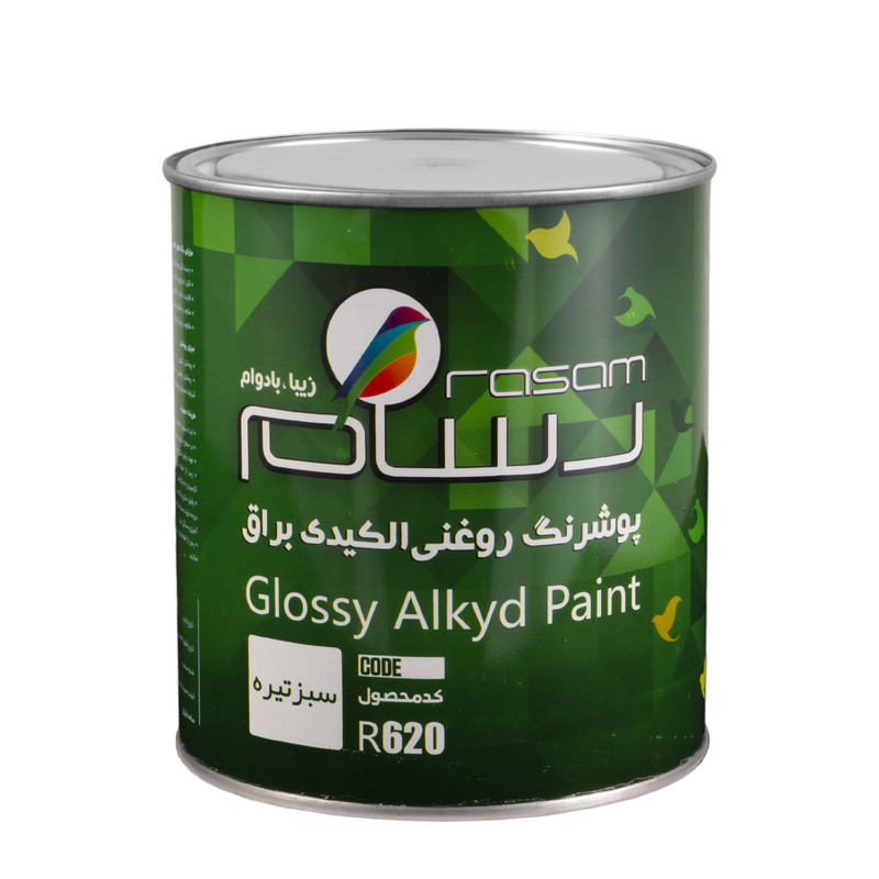 پوشرنگ روغنی نیم براق سبز سیر رسام کد R620 حجم 3.78 لیتر